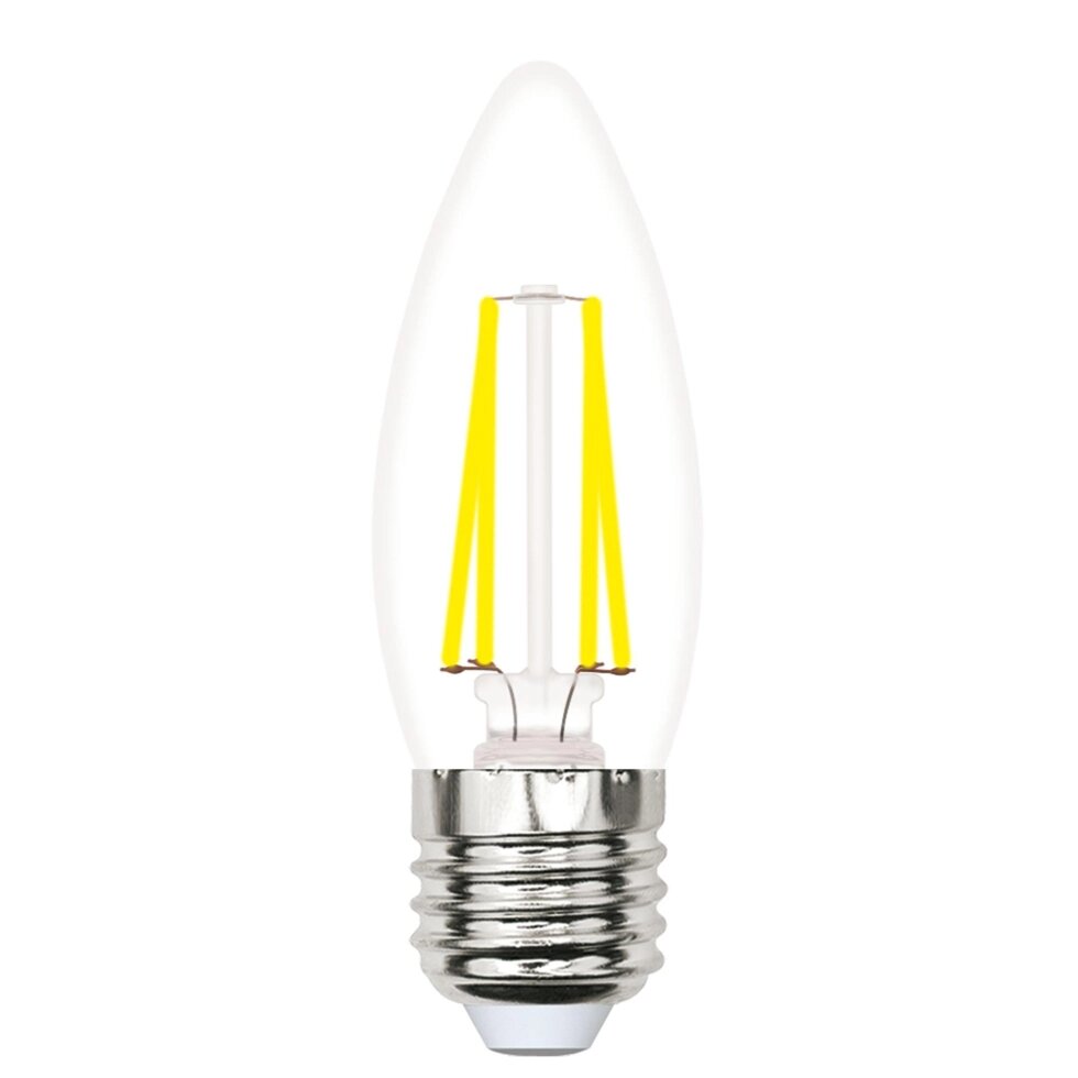 Лампа светодиодная Volpe E27 210-240 В 5.5 Вт свеча прозрачная 500 лм, теплый белый свет от компании ИП Фомичев - фото 1