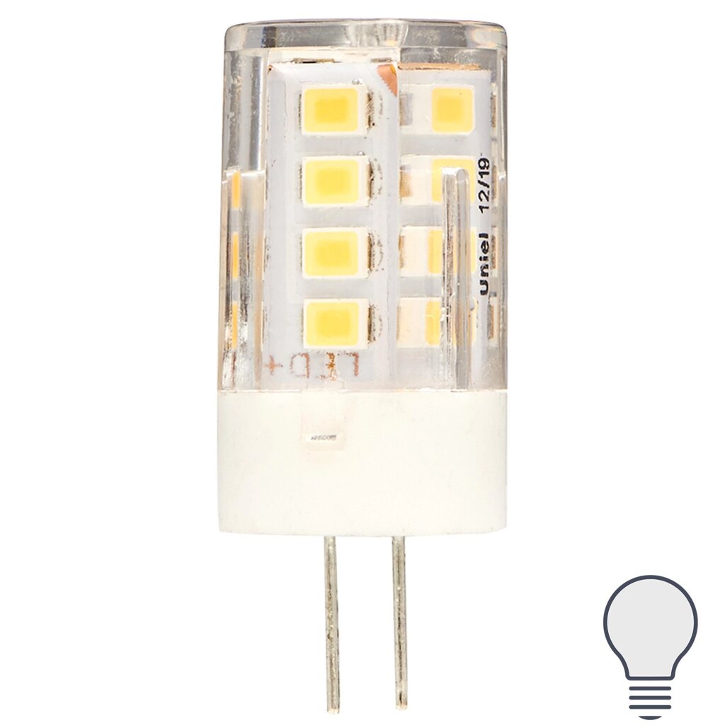 Лампа светодиодная Volpe JC G4 12 В 3.5 Вт кукуруза прозрачная 300 лм, нейтральный белый свет от компании ИП Фомичев - фото 1