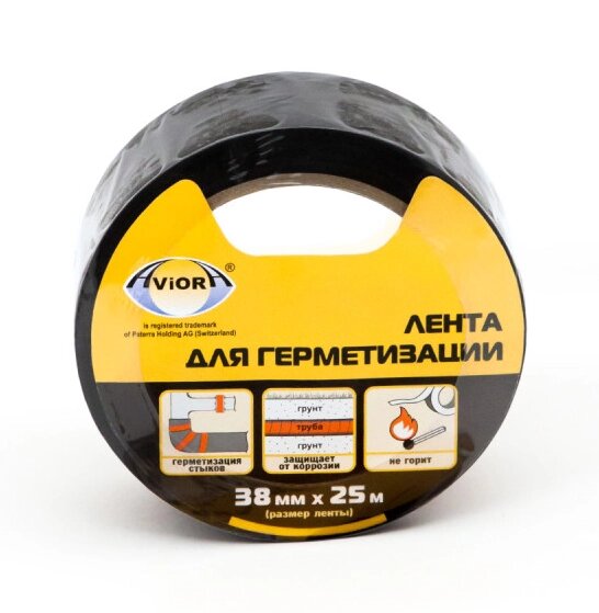 Лента для герметизации 38мм*25м AVIORA черная арт.302-049 от компании ИП Фомичев - фото 1