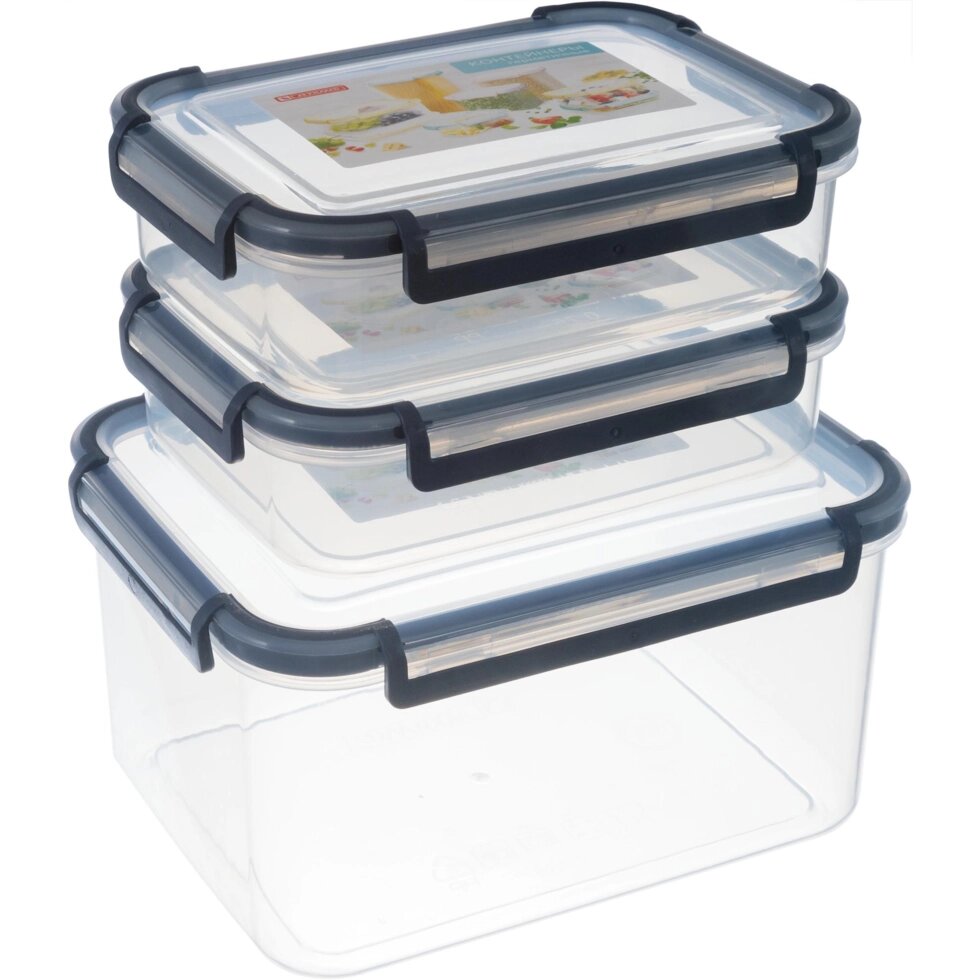 Набор контейнеров для пищевых продуктов 0.75/0.75/2.75 л пластик цвет прозрачный от компании ИП Фомичев - фото 1