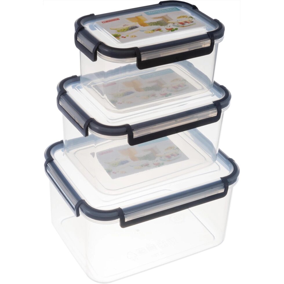 Набор контейнеров для пищевых продуктов 0.8/1.6/2.75 л пластик цвет прозрачный от компании ИП Фомичев - фото 1