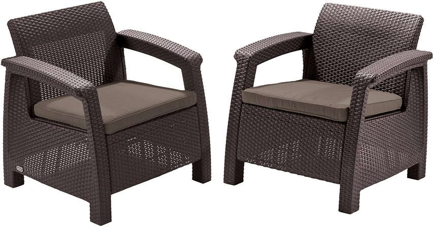 Набор садовой мебели Keter Corfu Duo Set полиротанг коричневый: 2 кресла от компании ИП Фомичев - фото 1