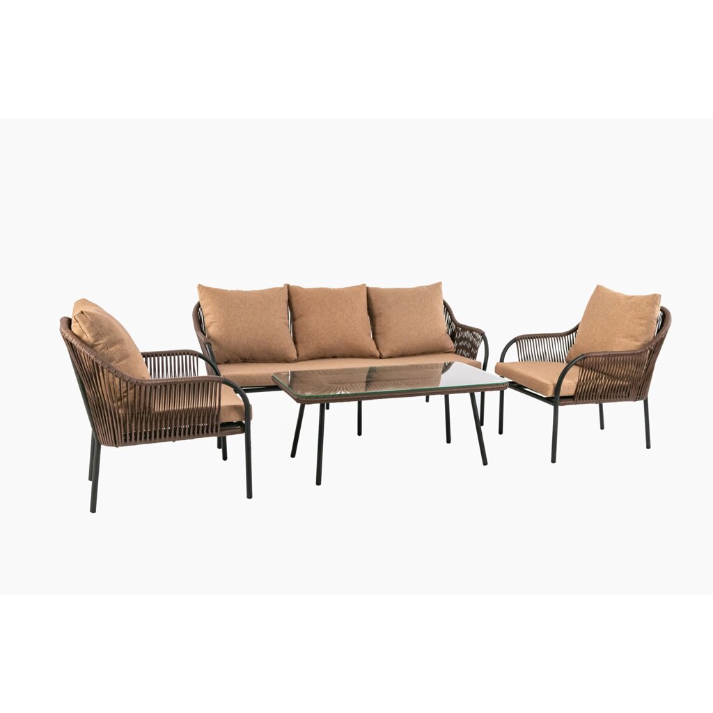 Набор садовой мебели Nuar3 лаунж сталь/искусственный ротанг/полиэстер коричневый/черный: диван, стол и 2 кресла от компании ИП Фомичев - фото 1