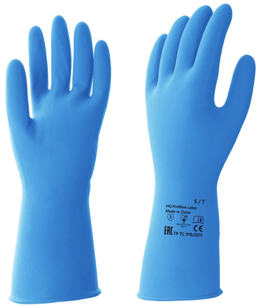 Перчатки латексные HQ Profiline размер M, цвет синий от компании ИП Фомичев - фото 1