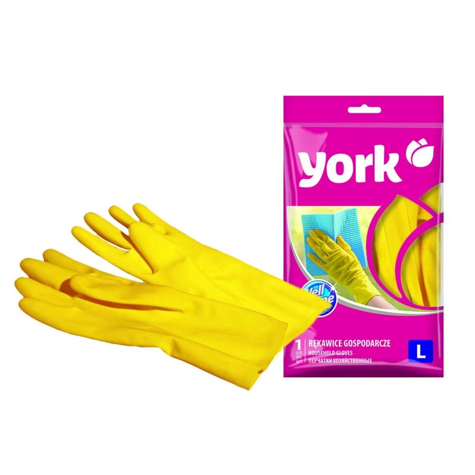 Перчатки латексные с хлопковым напылением York размер L от компании ИП Фомичев - фото 1