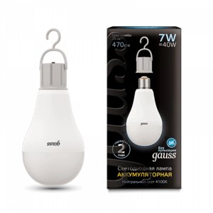 Лампа Gauss LED A60 7W E27 470lm 4100K с Li-Ion аккумулятором 102402207