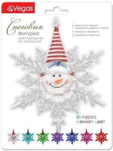 Фигурка VEGAS Снеговик светодиодная на присоске 10*12см меняет цвет с батарейкой 55054