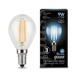 Лампа Gauss LED Filament Шар 9W E14 710lm 4100K 105801209