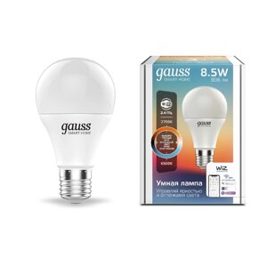 Лампа Gauss Smart Home A60 8.5W 806lm 2700-6500K E27 изм. цвет. темп.+димм. 1130112