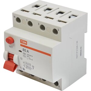 УЗО TDM Electric ВД1-63 4Р 80 А 100 мА 4.5 кА AC SQ0203-0045