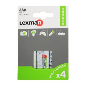 Аккумуляторные батарейки LEXMAN AАА 4шт, 900mAh