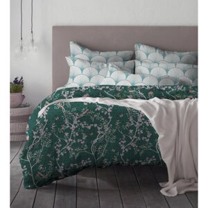 Комплект постельного белья Василиса Цветущие ветки двуспальный сатин зелёный