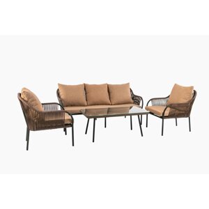 Набор садовой мебели Nuar3 лаунж сталь/искусственный ротанг/полиэстер коричневый/черный: диван, стол и 2 кресла