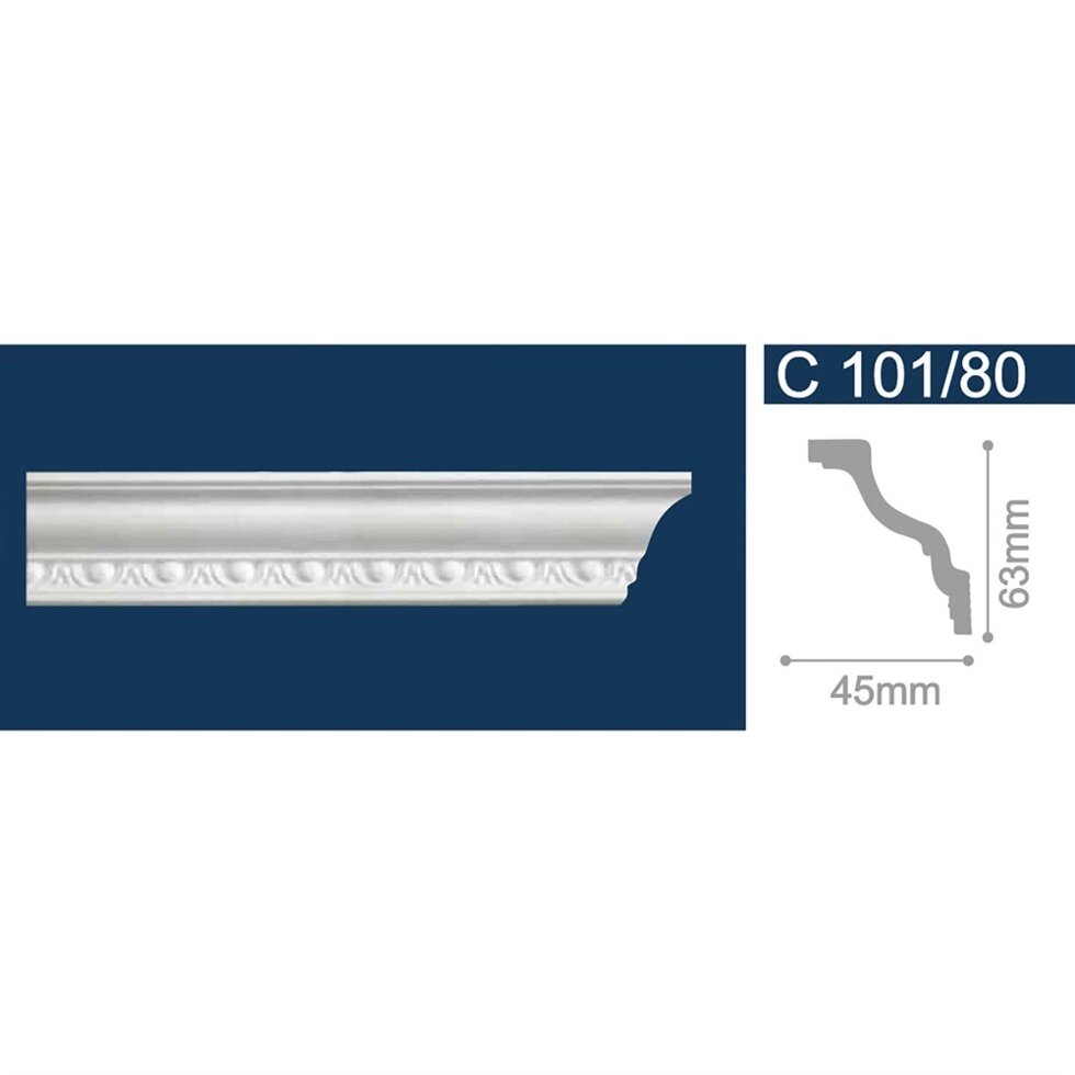 Плинтус СОЛИД потолочный 2,0м С101/80 белый 63мм*45мм (1уп-45шт) от компании ИП Фомичев - фото 1