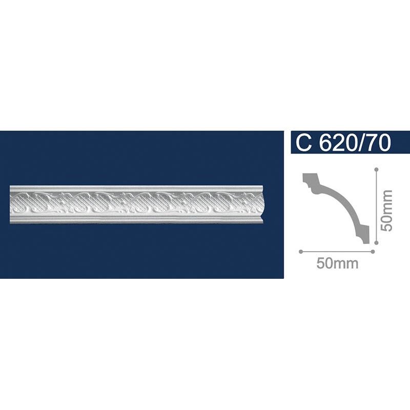 Плинтус СОЛИД потолочный 2,0м С620/70 белый 50мм*50мм (1уп-48 шт) от компании ИП Фомичев - фото 1