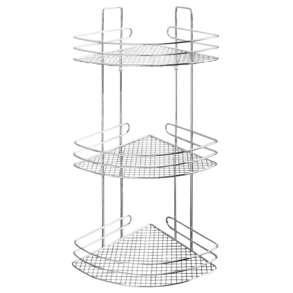 Полка для ванной комнаты трехъярусная угловая, цвет хром от компании ИП Фомичев - фото 1