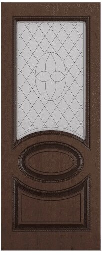 Полотно ЛЕСКОМ дверное Экшпон Неаполь ясень коричневый/черная патина витражное стекло 60 от компании ИП Фомичев - фото 1