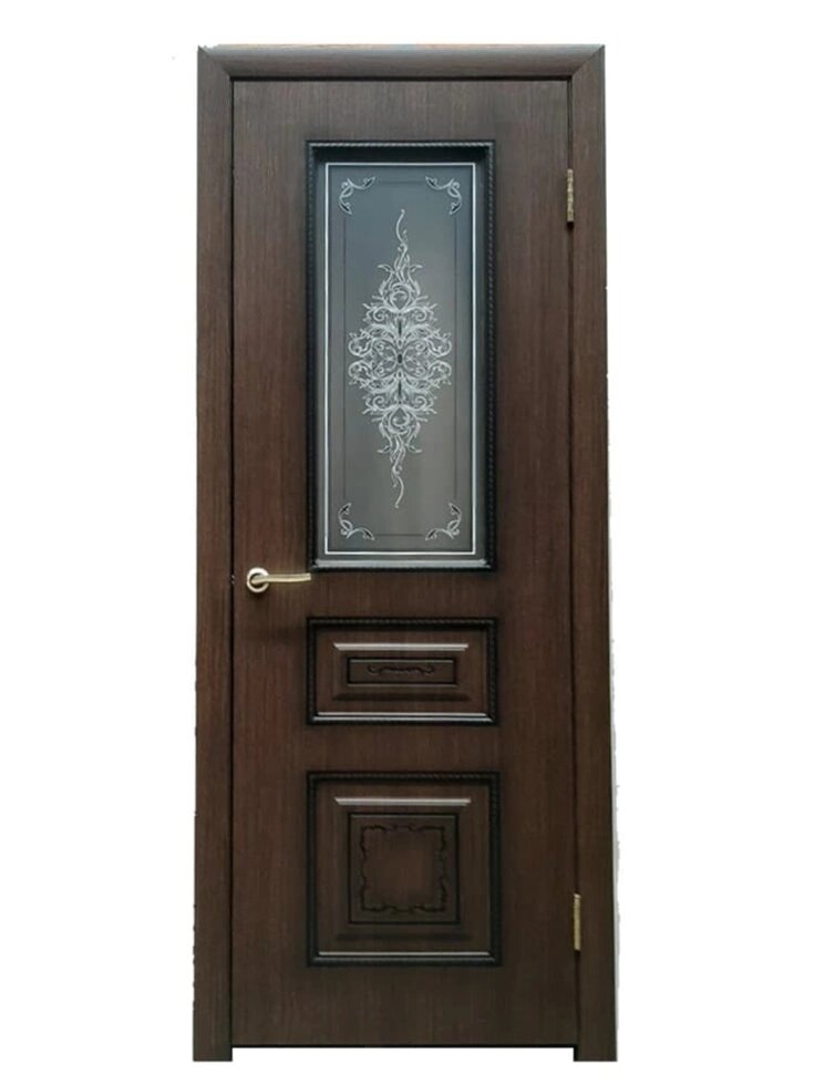 Полотно ЛЕСКОМ дверное Экшпон Соната ясень коричневый/черная патина стекло с художеств. печатью 60 от компании ИП Фомичев - фото 1