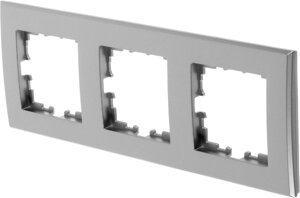 Рамка для розеток и выключателей Lexman Виктория плоская, 3 поста, цвет серый