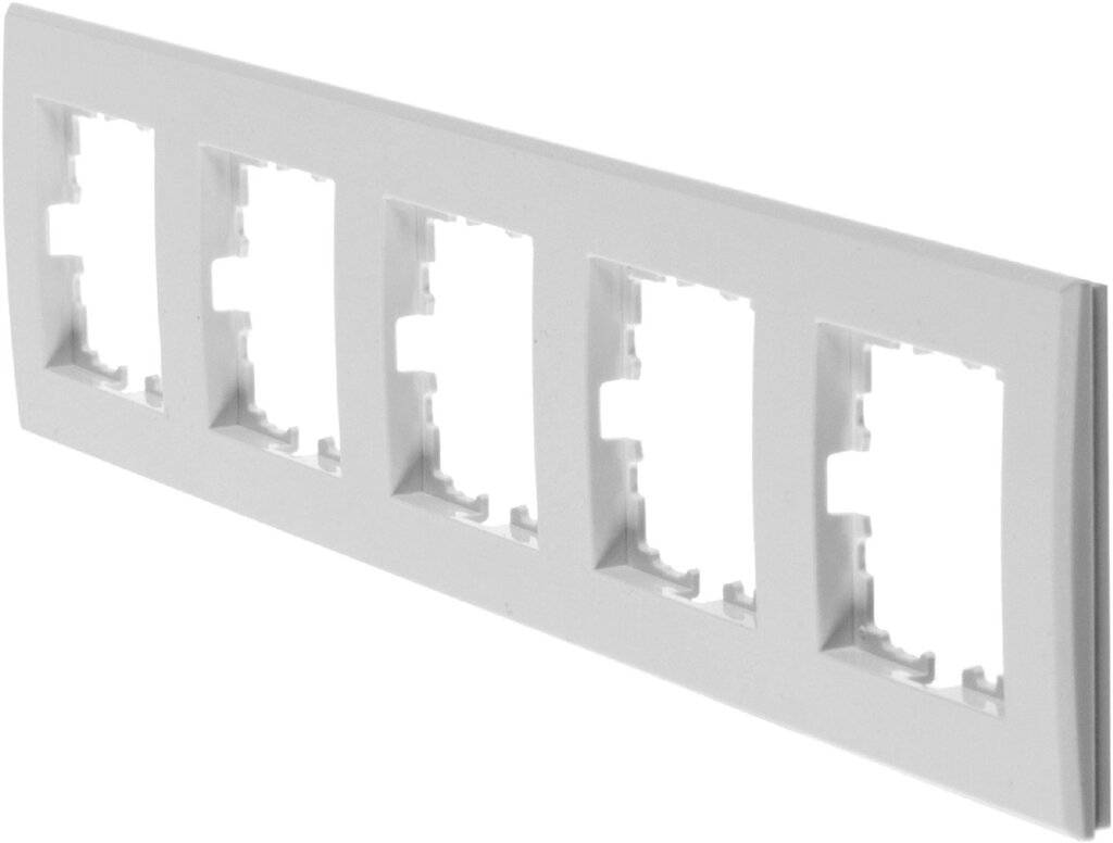 Рамка для розеток и выключателей Lexman Виктория плоская, 5 постов, цвет белый от компании ИП Фомичев - фото 1