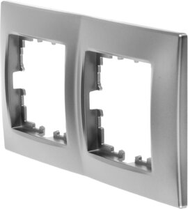 Рамка для розеток и выключателей Lexman Виктория сферическая, 2 поста, цвет матовое серебро