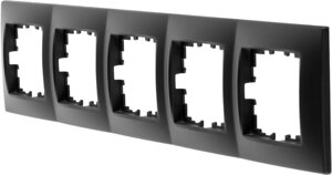 Рамка для розеток и выключателей Lexman Виктория сферическая, 5 постов, цвет чёрный бархат матовый
