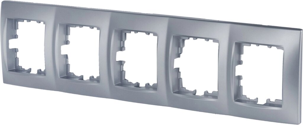 Рамка для розеток и выключателей Lexman Виктория сферическая, 5 постов, цвет матовое серебро от компании ИП Фомичев - фото 1