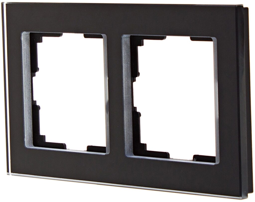 Рамка для розеток и выключателей Werkel Favorit 2 поста, стекло, цвет чёрный от компании ИП Фомичев - фото 1