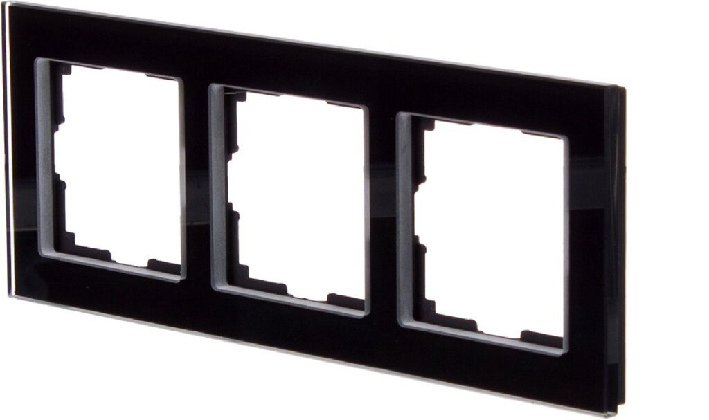Рамка для розеток и выключателей Werkel Favorit 3 поста, стекло, цвет чёрный от компании ИП Фомичев - фото 1
