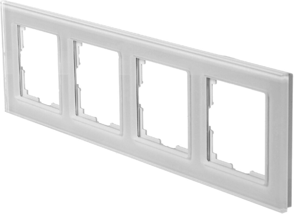 Рамка для розеток и выключателей Werkel Favorit 4 поста, стекло, цвет белый от компании ИП Фомичев - фото 1