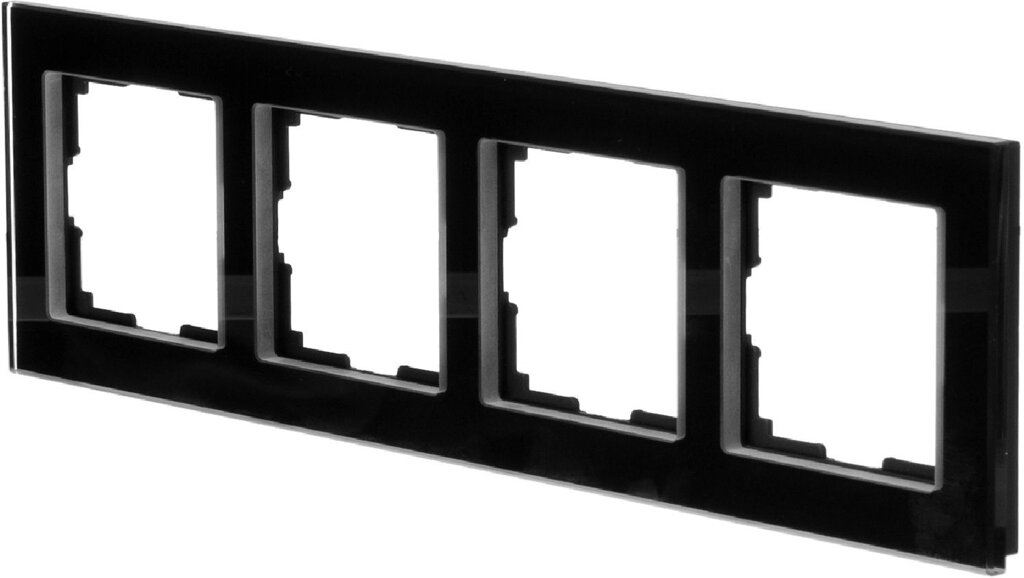 Рамка для розеток и выключателей Werkel Favorit 4 поста, стекло, цвет чёрный от компании ИП Фомичев - фото 1