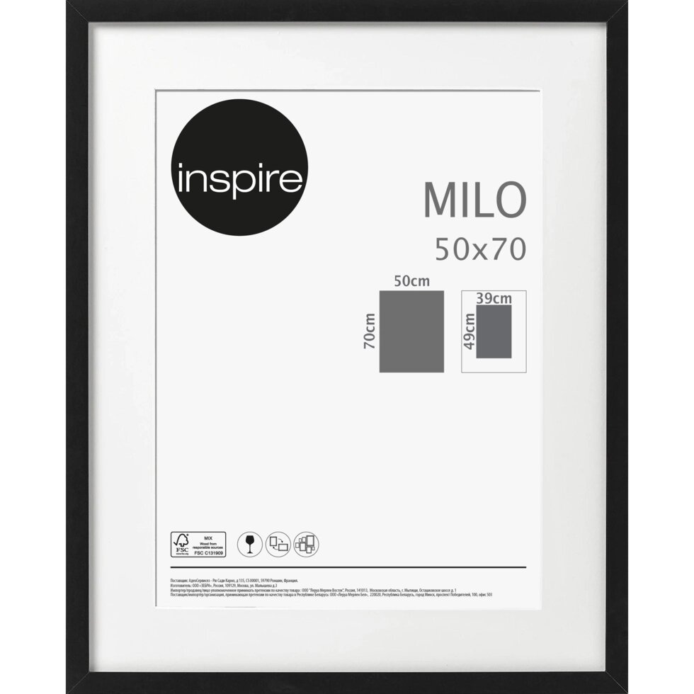 Рамка Inspire «Milo», 50х70 см цвет чёрный от компании ИП Фомичев - фото 1