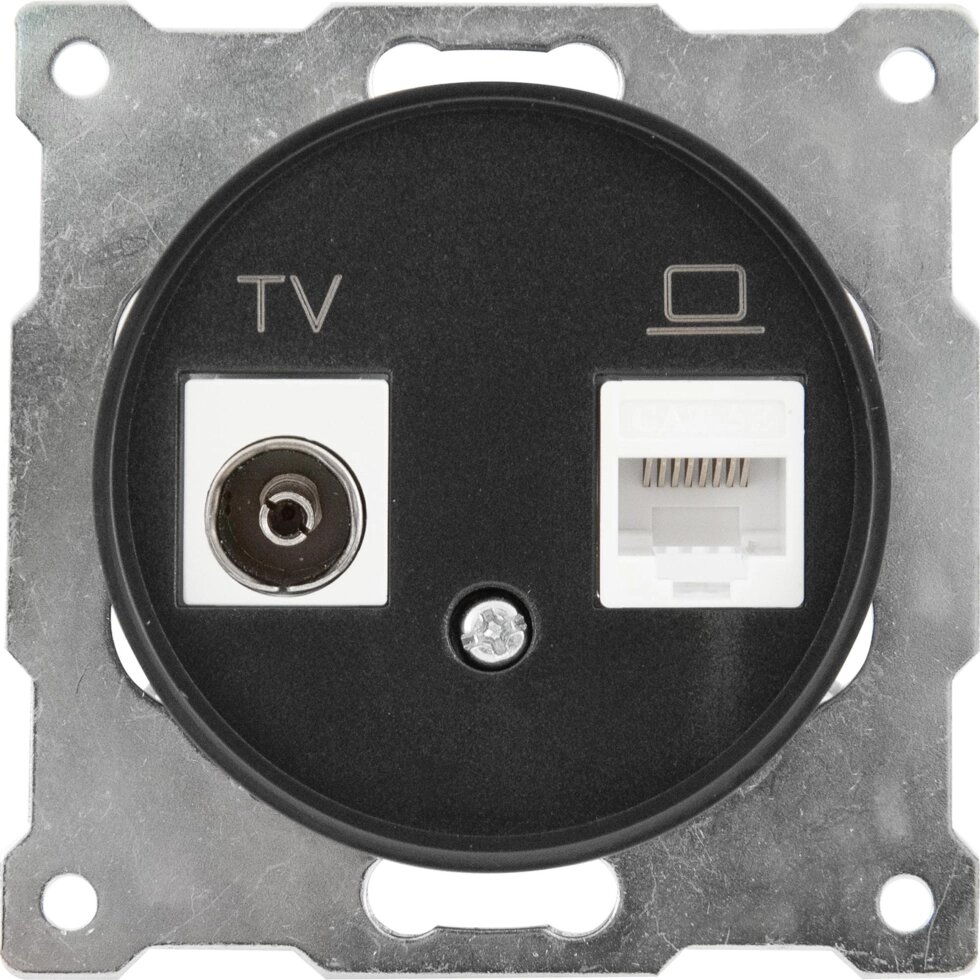 Розетка двойная антенна/компьютер TV/RJ45 кат. 5e встраиваемая Onekeyelectro 1E20811303 цвет черный от компании ИП Фомичев - фото 1