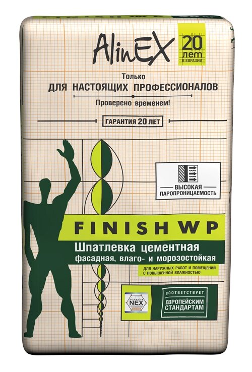 Шпаклёвка цементная финишная Alinex Finish WP 25 кг от компании ИП Фомичев - фото 1