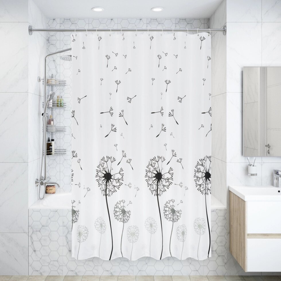 Штора для ванной комнаты «Одуванчик», 180х200 см, полиэстер, цвет белый от компании ИП Фомичев - фото 1