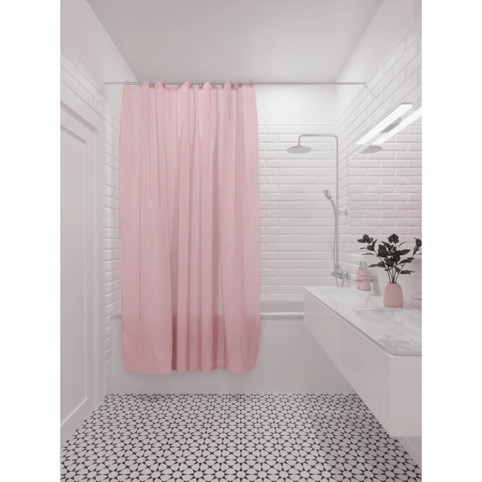 Штора для ванны Аквалиния PE7210A 180x200 см, PEVA, цвет ярко-розовый от компании ИП Фомичев - фото 1