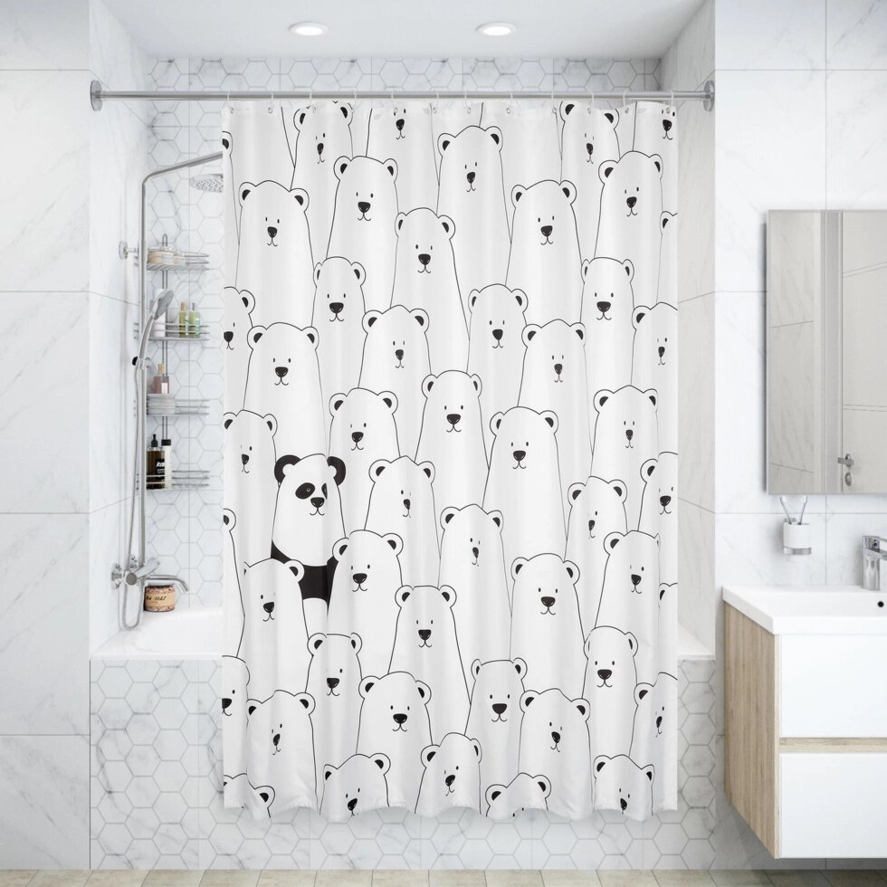 Штора для ванны Panda 180x200 см, полиэстер, цвет белый от компании ИП Фомичев - фото 1