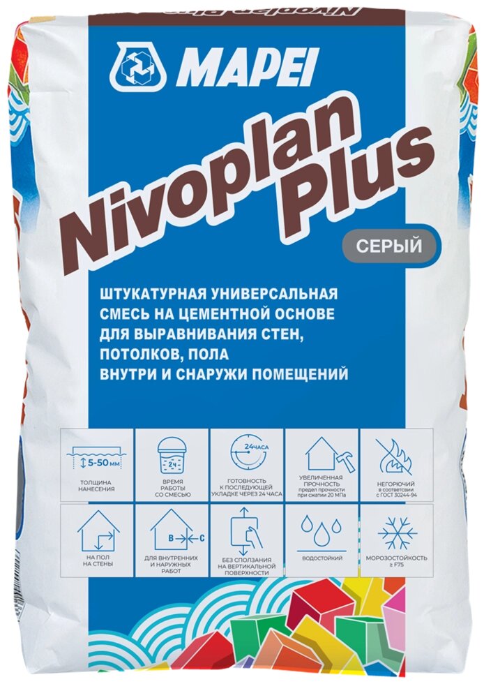 Штукатурка MAPEI NIVOPLAN GREY PLUS для выравнивания стен и потолков 25кг от компании ИП Фомичев - фото 1