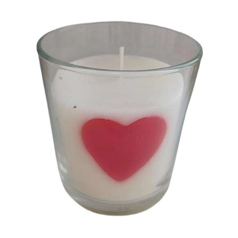 Свеча в стакане Сердце бело-красная 8.5 см от компании ИП Фомичев - фото 1