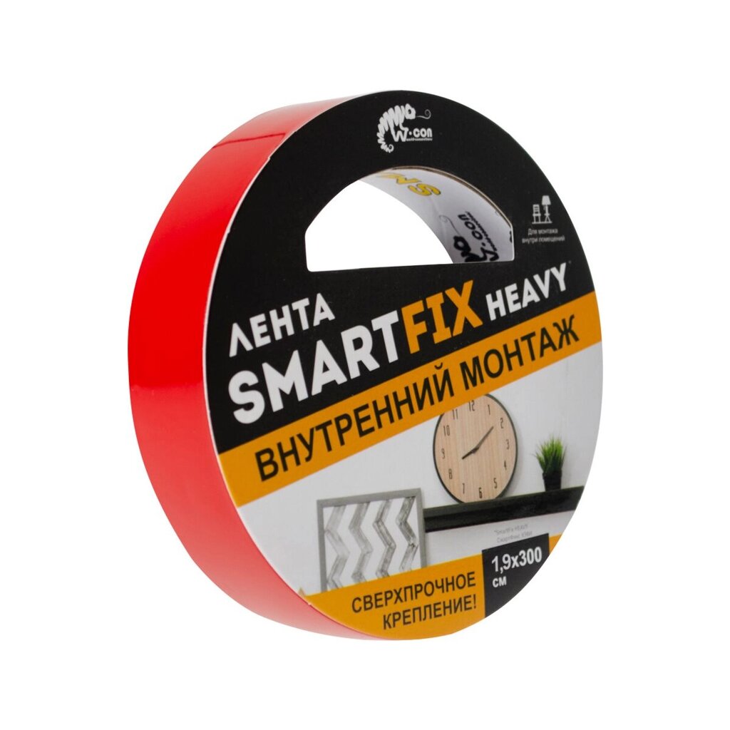 Сверхсильная лента для внутреннего монтажа W-con SmartFix HEAVY, 1,9*300см, прозрачная от компании ИП Фомичев - фото 1