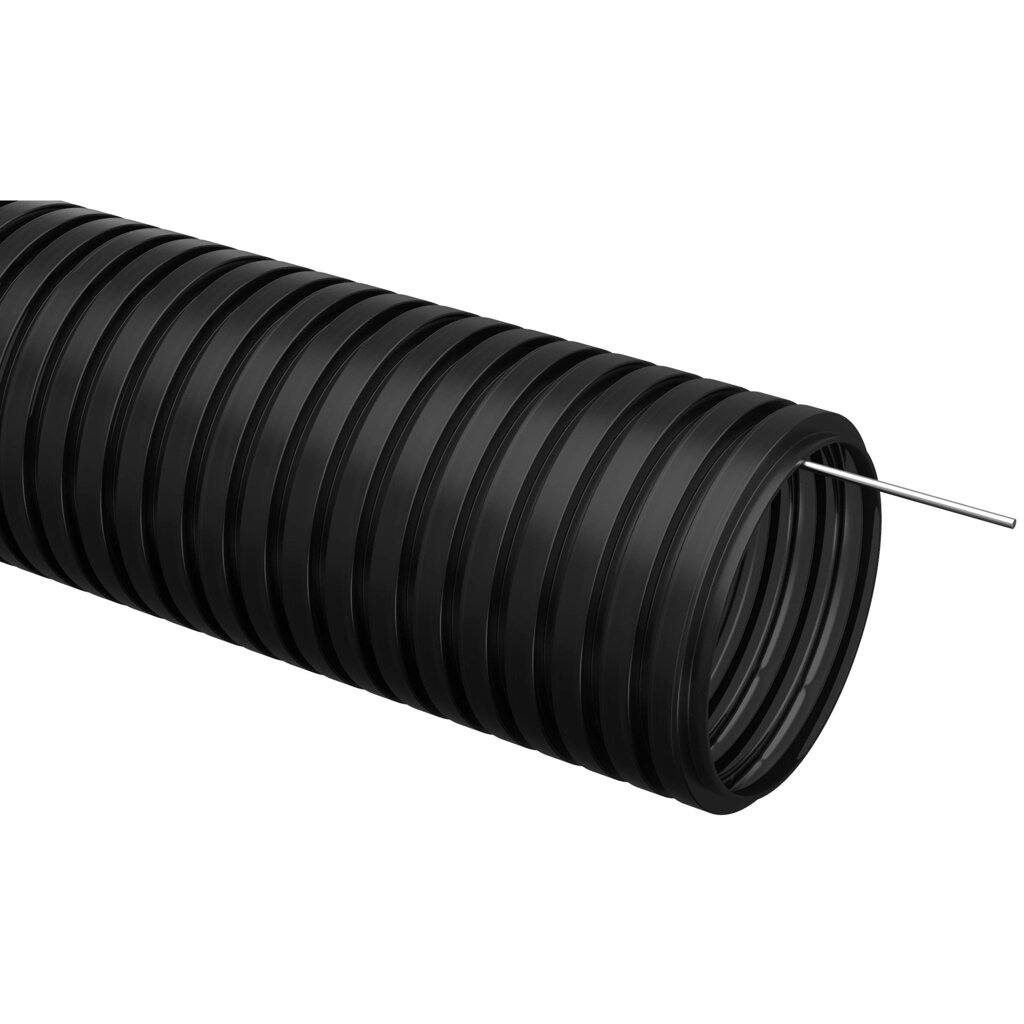 Труба гофрированная IEK D20 мм 100 м ПНД легкая с протяжкой цвет черный от компании ИП Фомичев - фото 1