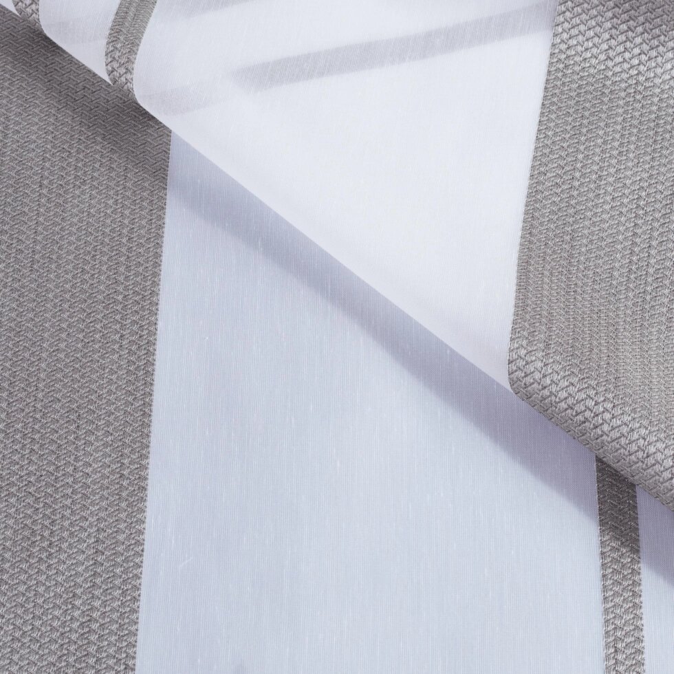 Тюль 1 м/п Полоса микровуаль 300 см цвет белый-коричневый от компании ИП Фомичев - фото 1