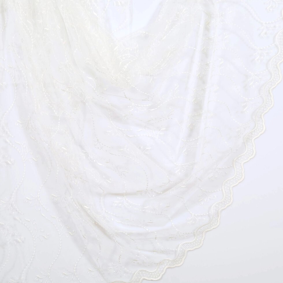 Тюль с вышивкой на сетке 1 п/м 280 см цвет белый от компании ИП Фомичев - фото 1