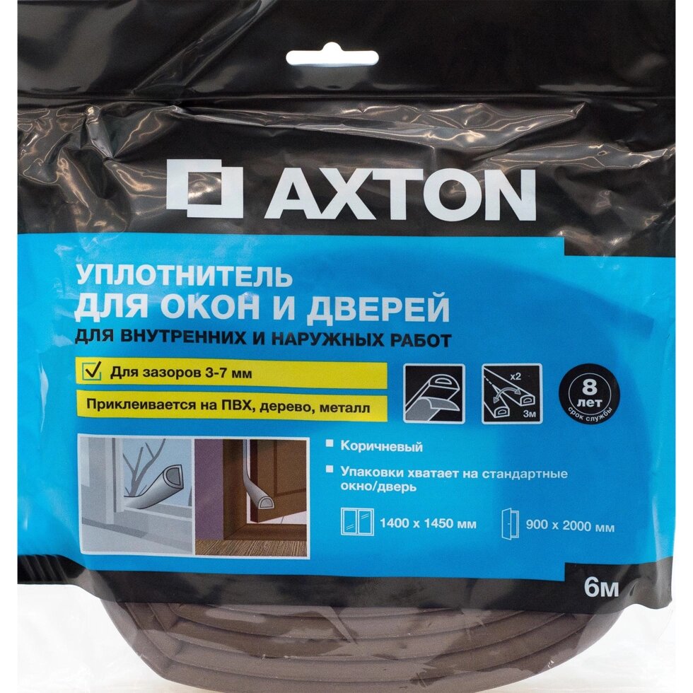 Уплотнитель для окон и дверей Axton D-профиль 6 м, цвет коричневый от компании ИП Фомичев - фото 1