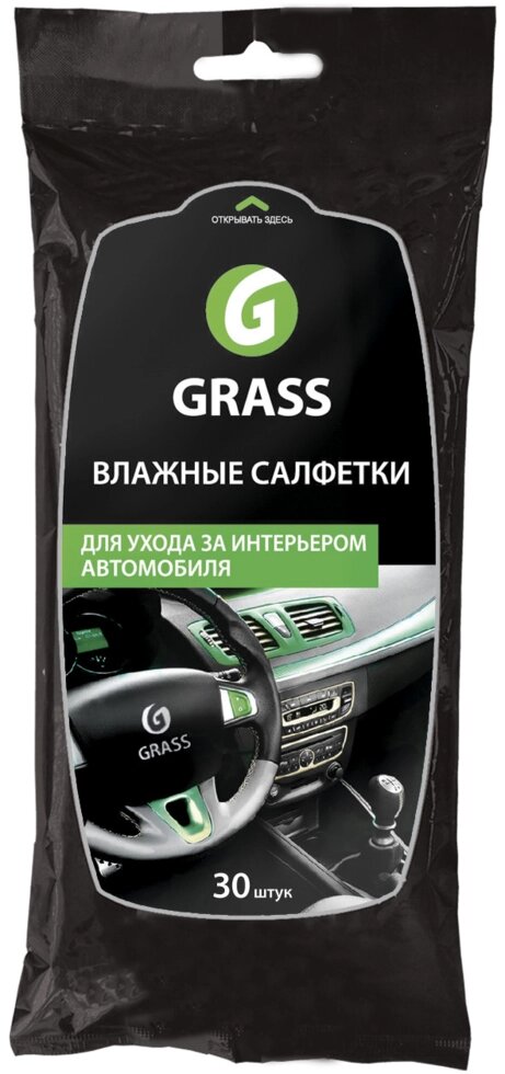 Влажные салфетки Grass для интерьера автомобиля, 30 шт. от компании ИП Фомичев - фото 1