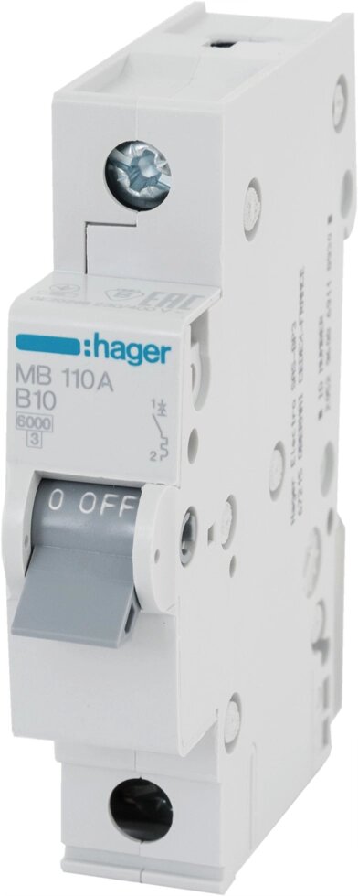 Выключатель автоматический Hager MB110A, 1 полюс 10 А, B от компании ИП Фомичев - фото 1