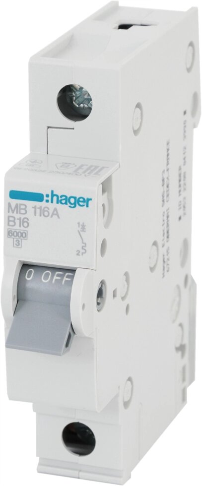 Выключатель автоматический Hager MB116A, 1 полюс 16 А, B от компании ИП Фомичев - фото 1
