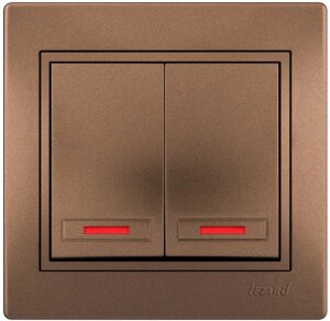 Выключатель MIRA двойной с подсветкой светло-коричневый перламутр со вставкой 701-3131-112
