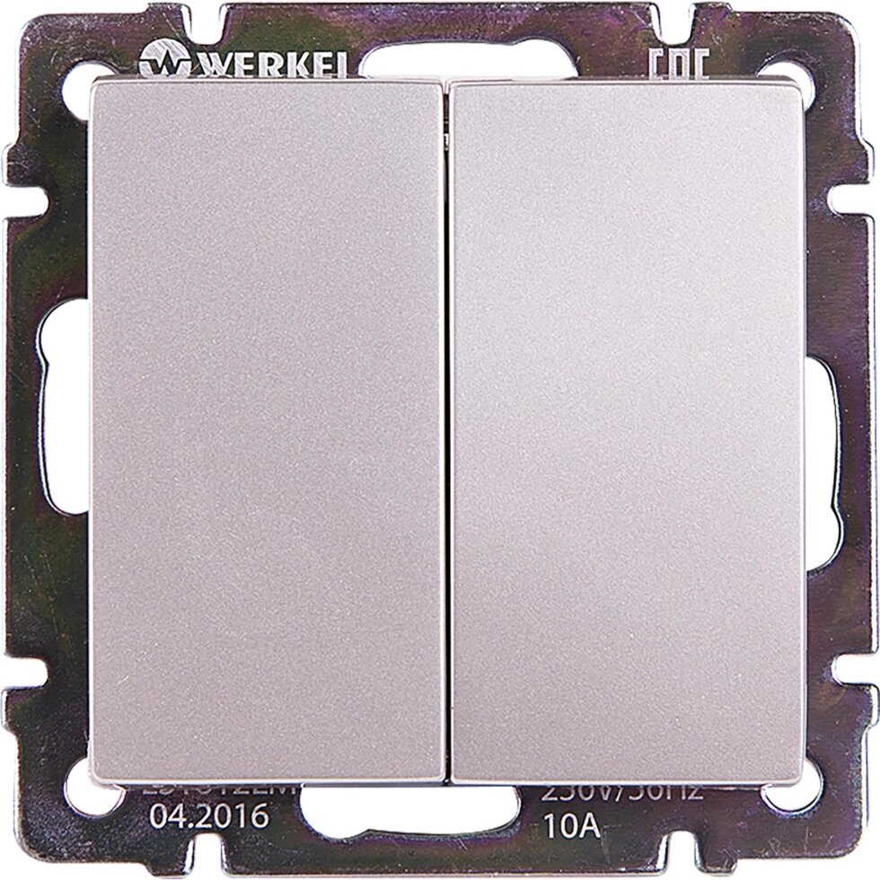 Выключатель проходной встраиваемый Werkel 2 клавиши, цвет серебряный от компании ИП Фомичев - фото 1
