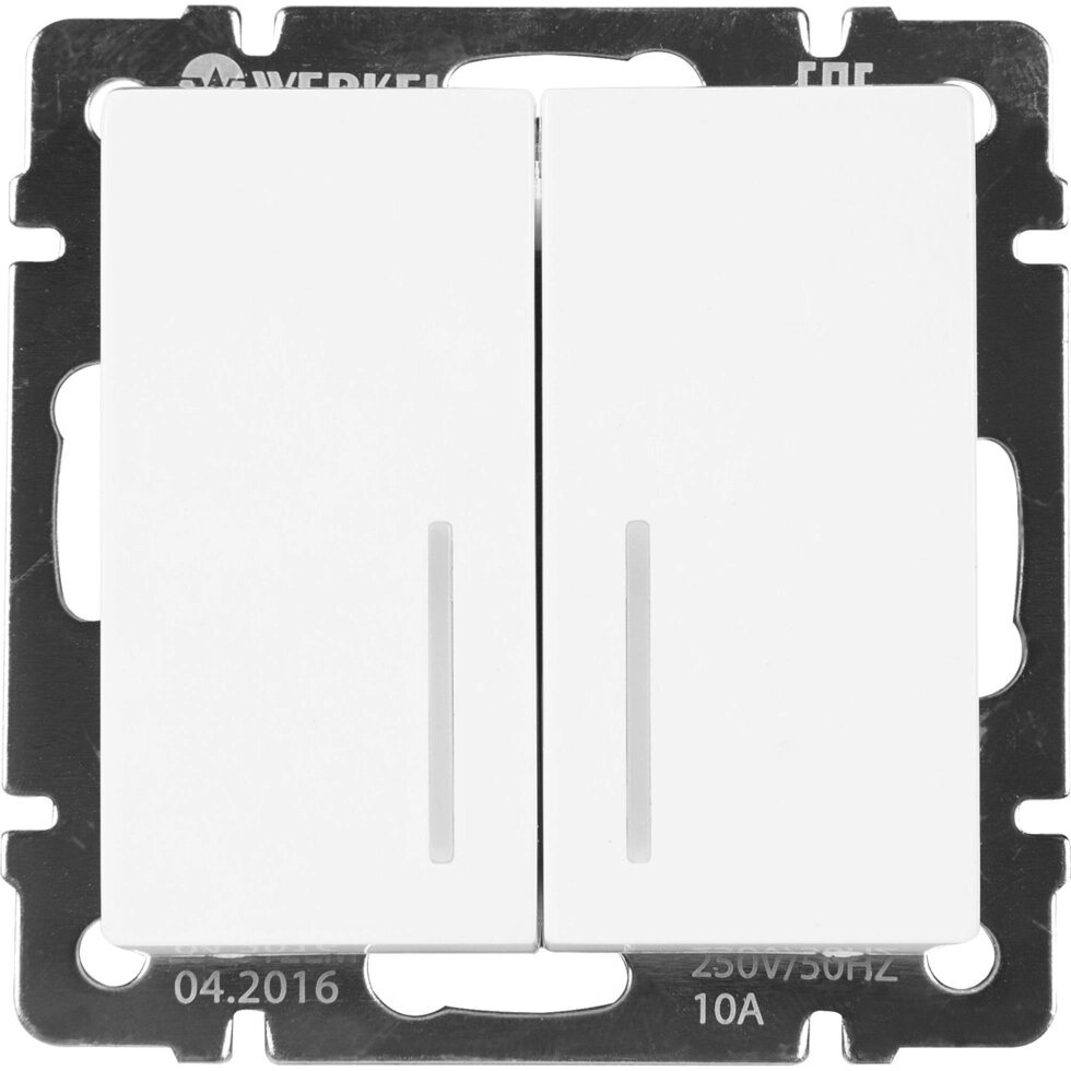 Выключатель проходной встраиваемый Werkel 2 клавиши с подсветкой, цвет белый от компании ИП Фомичев - фото 1
